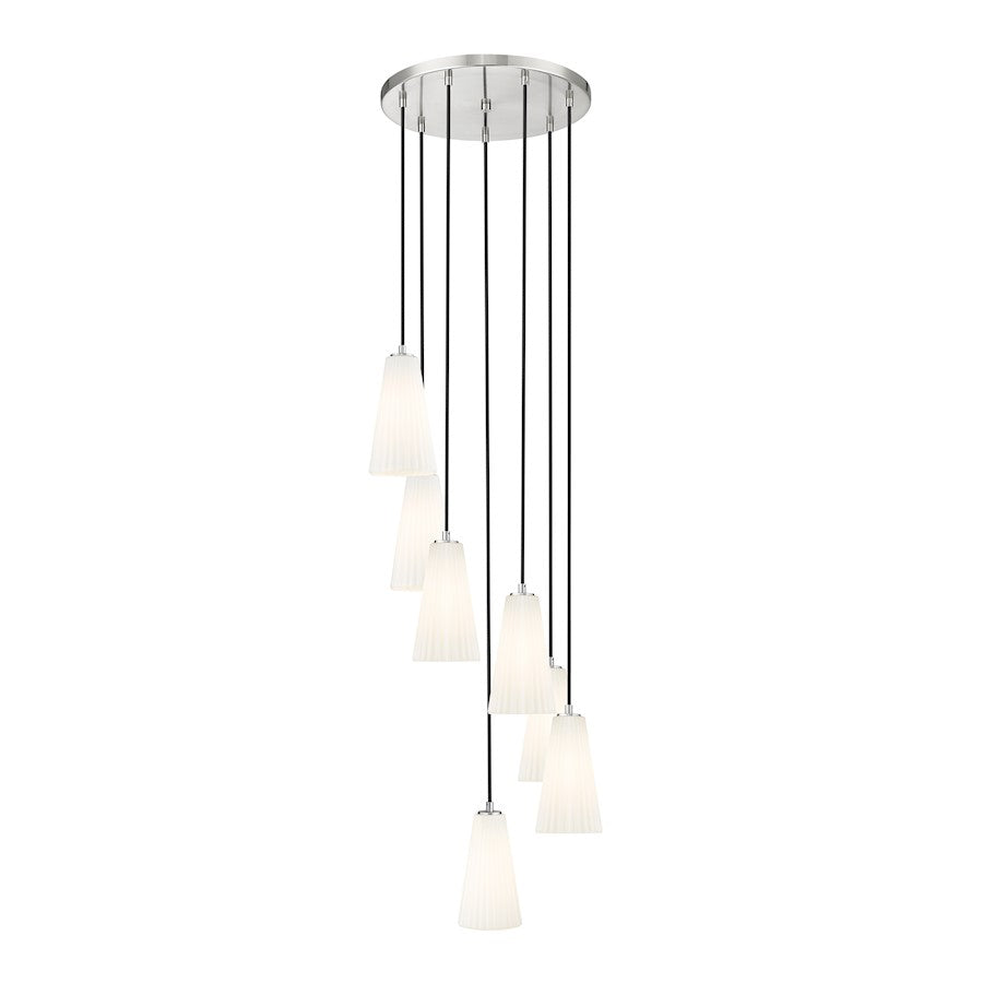 Z-Lite Farrell 7 Light 11" Chandelier, Brushed Nickel/White - 3043P6-7R-BN