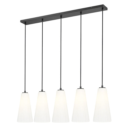 Z-Lite Farrell 5 Light 7.25" Linear Chandelier, Matte Black/White - 3043P7-5L-MB