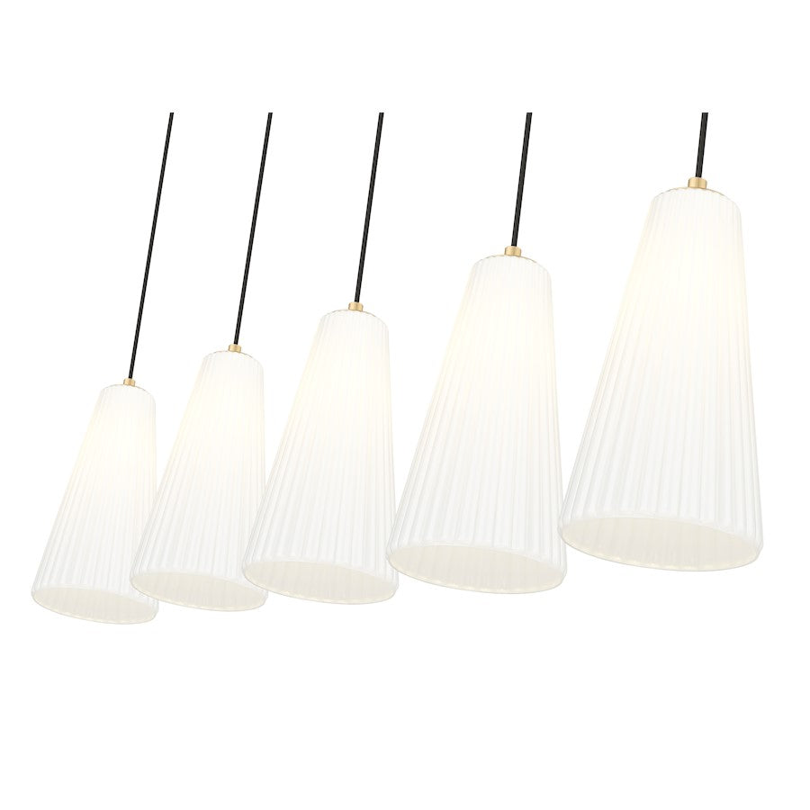 5 Light 7.25" Linear Chandelier, Modern Gold