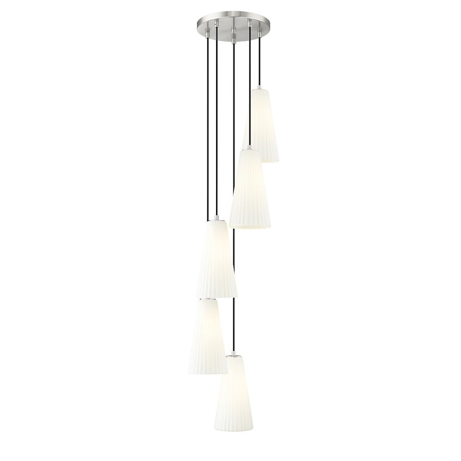 Z-Lite Farrell 5 Light 14" Chandelier, Brushed Nickel/White - 3043P7-5R-BN