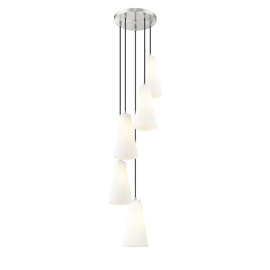 5 Light 14" Chandelier, Brushed Nickel