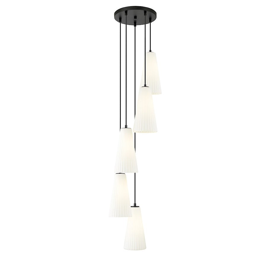 Z-Lite Farrell 5 Light 14" Chandelier, Matte Black/White - 3043P7-5R-MB