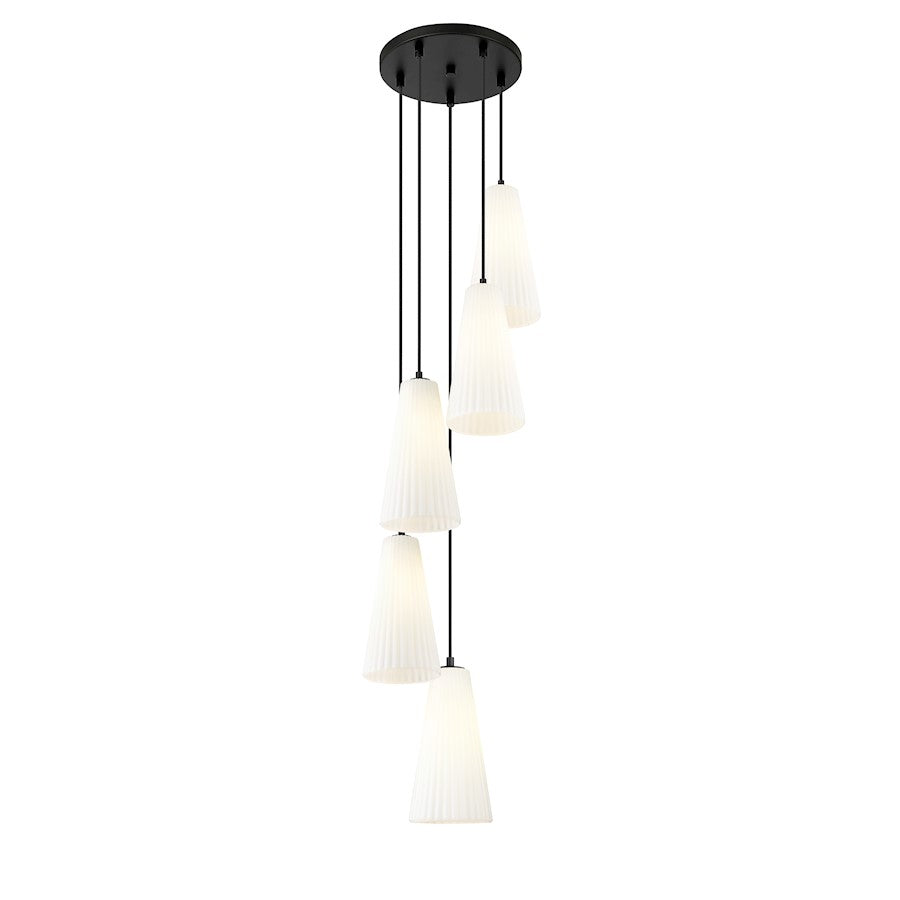 5 Light 14" Chandelier, Matte Black