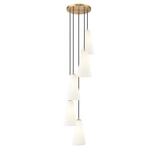 Z-Lite Farrell 5 Light 14" Chandelier, Modern Gold/White - 3043P7-5R-MGLD