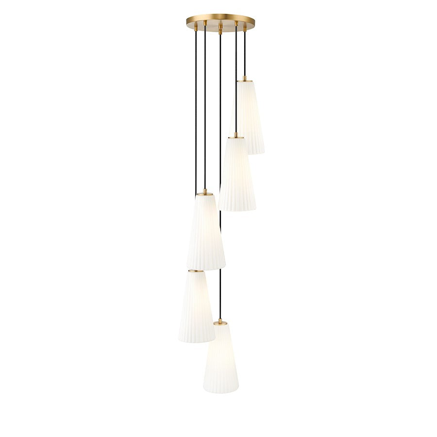 5 Light 14" Chandelier, Modern Gold