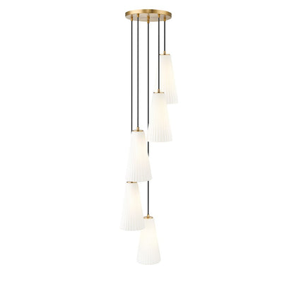 5 Light 14" Chandelier, Modern Gold