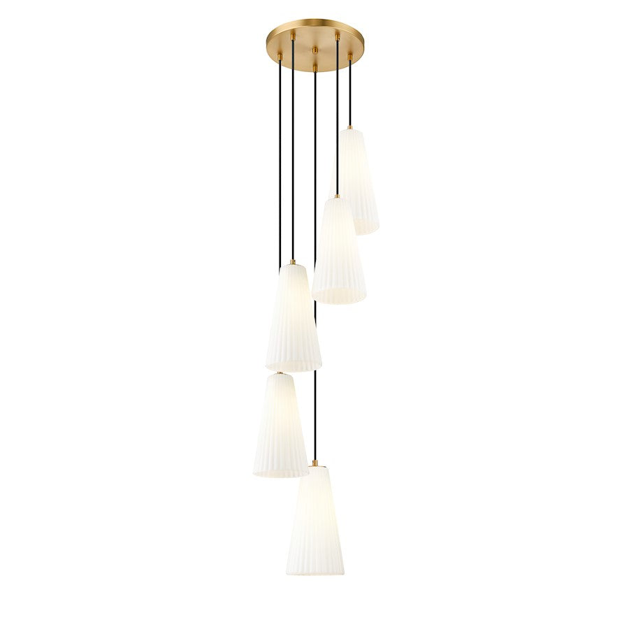 5 Light 14" Chandelier, Modern Gold