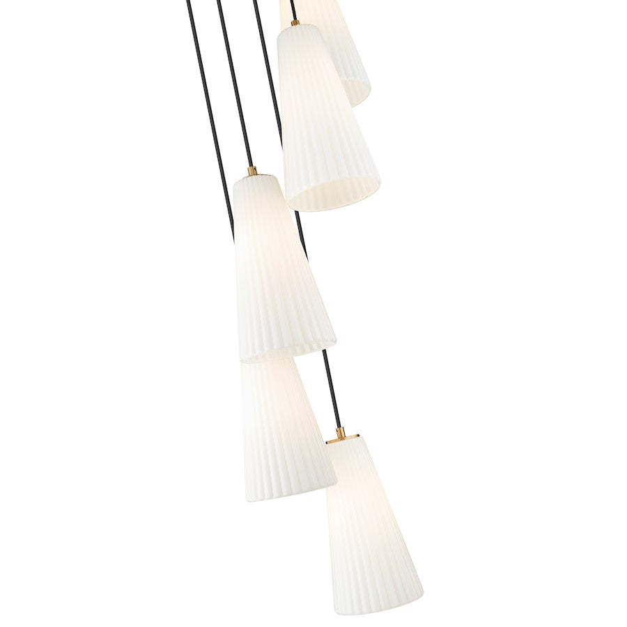 5 Light 14" Chandelier, Modern Gold