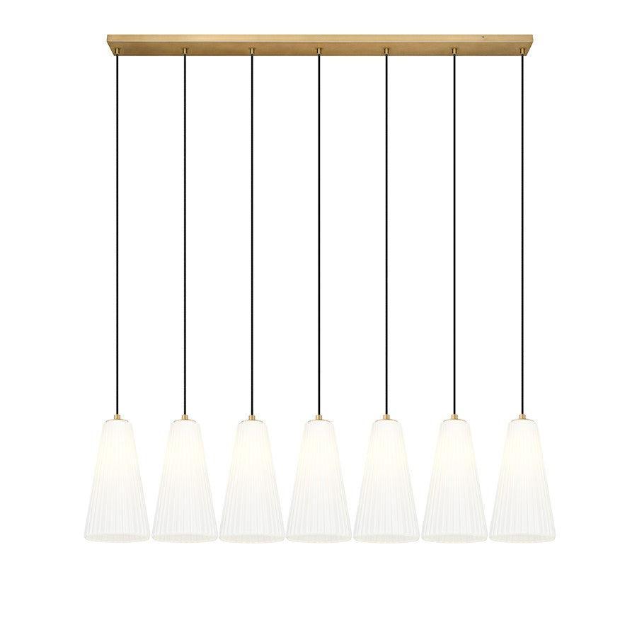 7 Light 7.25" Linear Chandelier, Modern Gold