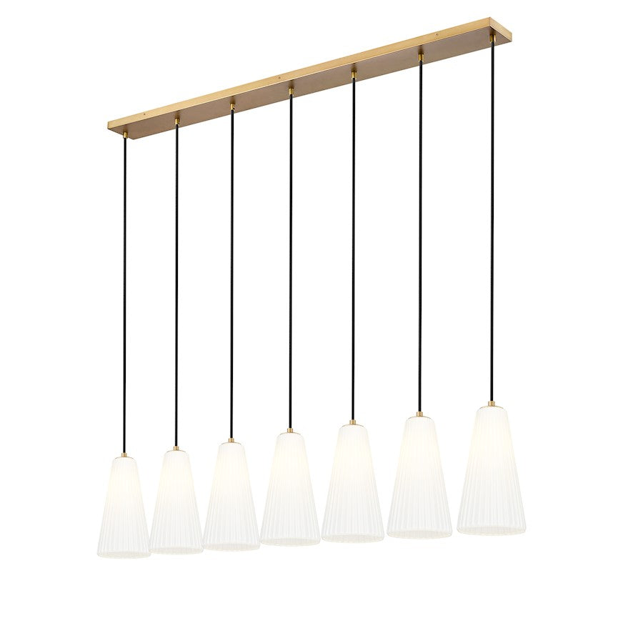 7 Light 7.25" Linear Chandelier, Modern Gold