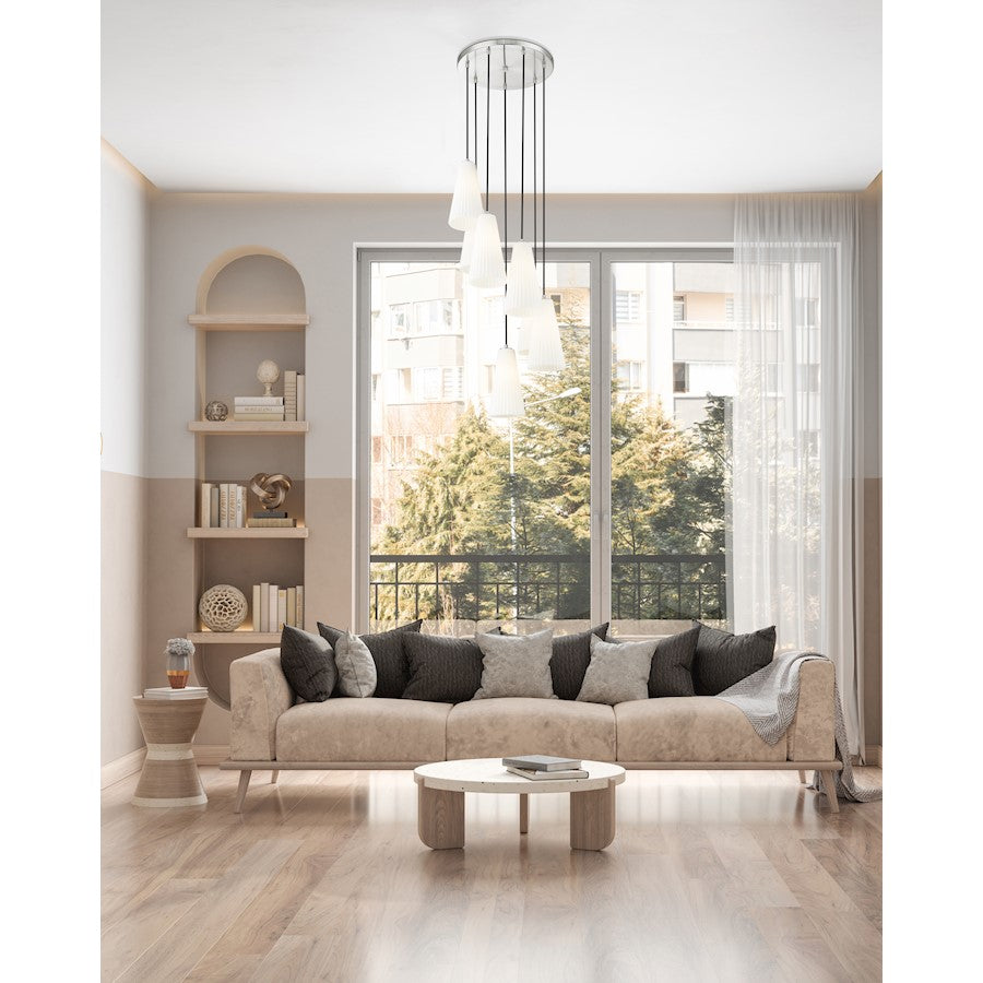 7 Light 14" Chandelier, Brushed Nickel