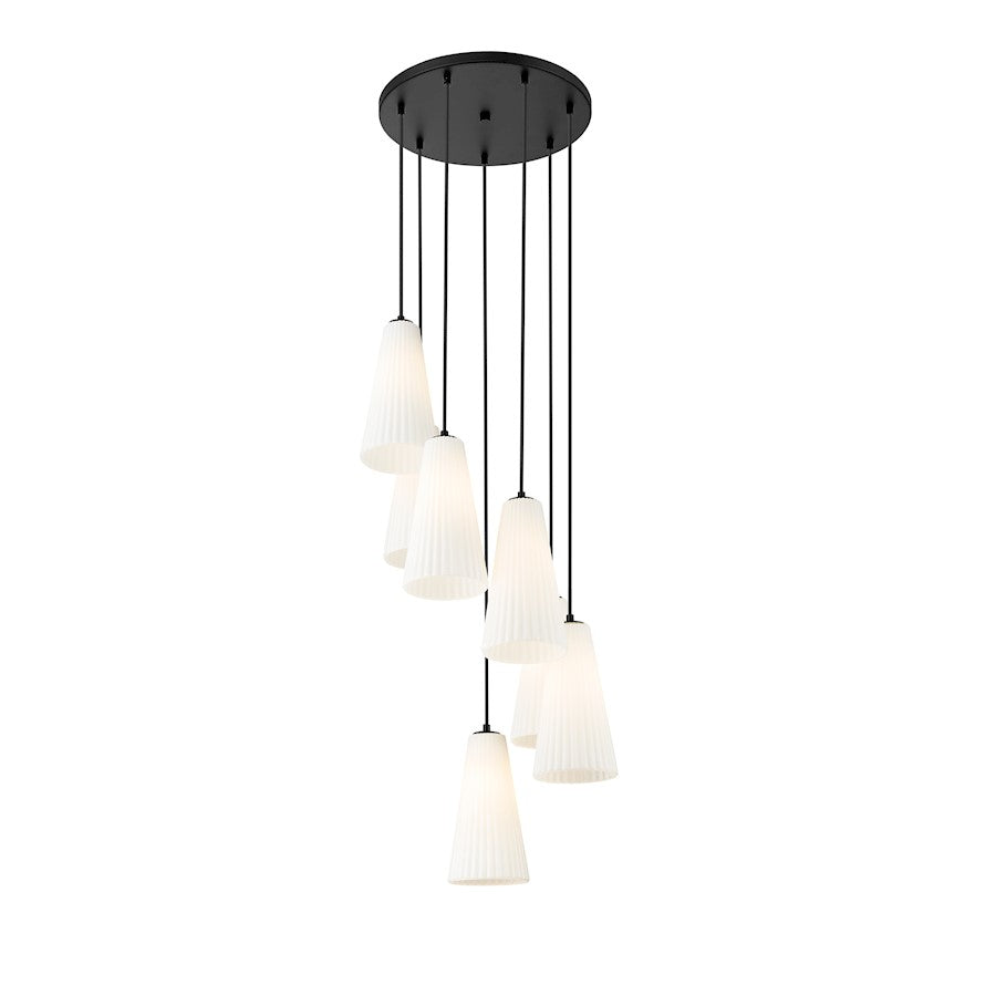 7 Light 14" Chandelier, Matte Black