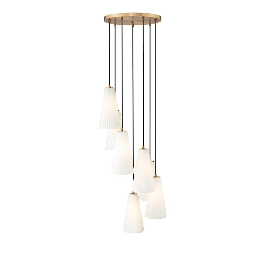 7 Light 14" Chandelier, Modern Gold