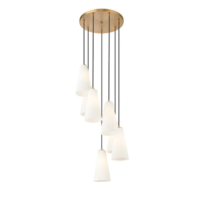 7 Light 14" Chandelier, Modern Gold