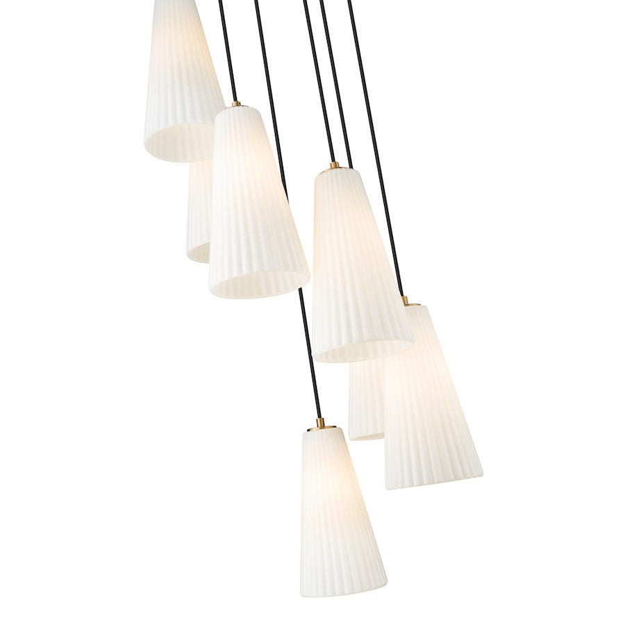 7 Light 14" Chandelier, Modern Gold