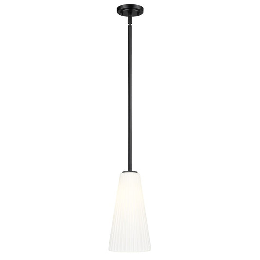 Z-Lite Farrell 1 Light 7.25" Pendant/Rod, Matte Black/White - 3043P7-ROD-MB