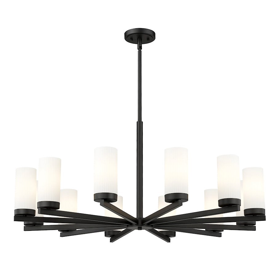 12 Light 39" Chandelier, Matte Black