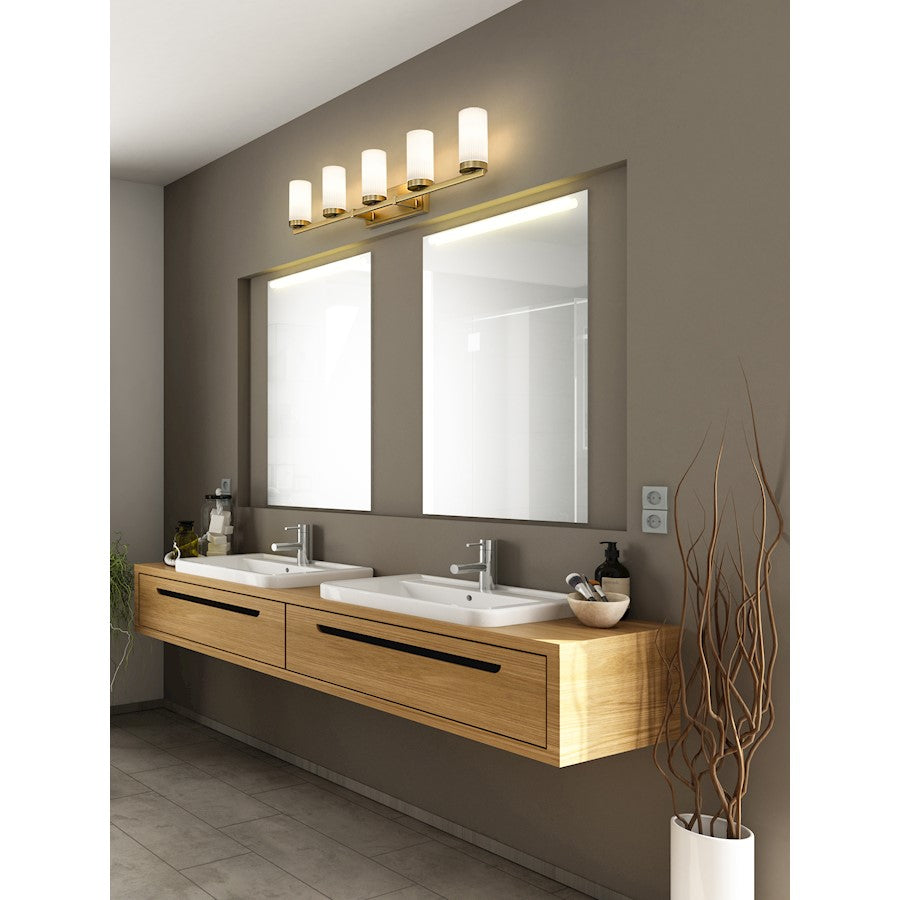 5 Light 38.75" Bathroom Vanity Light, Modern Gold