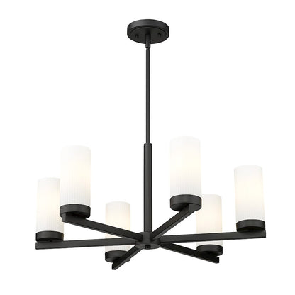 6 Light 26" Chandelier, Matte Black