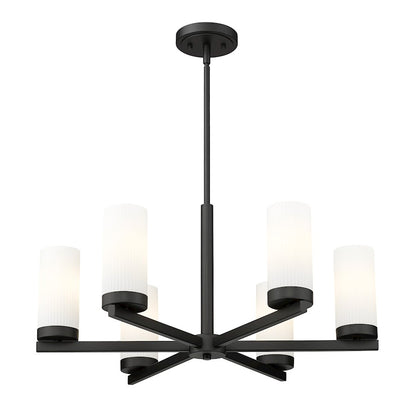 6 Light 26" Chandelier, Matte Black