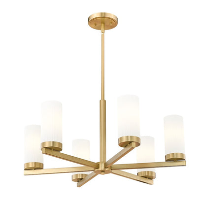 6 Light 26" Chandelier, Modern Gold