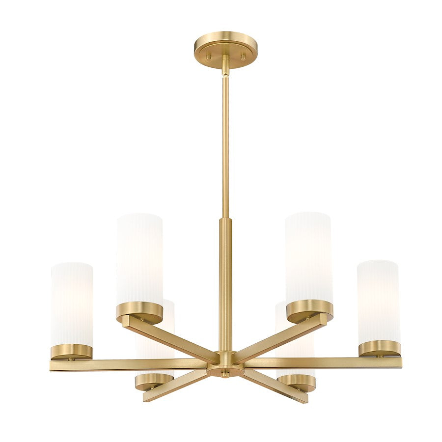 6 Light 26" Chandelier, Modern Gold