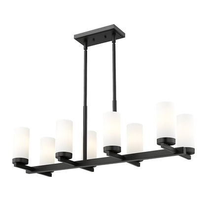 8 Light 12" Linear Chandelier, Matte Black