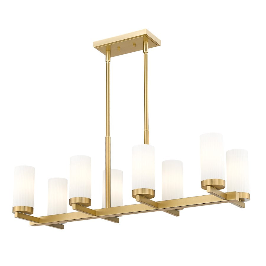 8 Light 12" Linear Chandelier, Modern Gold