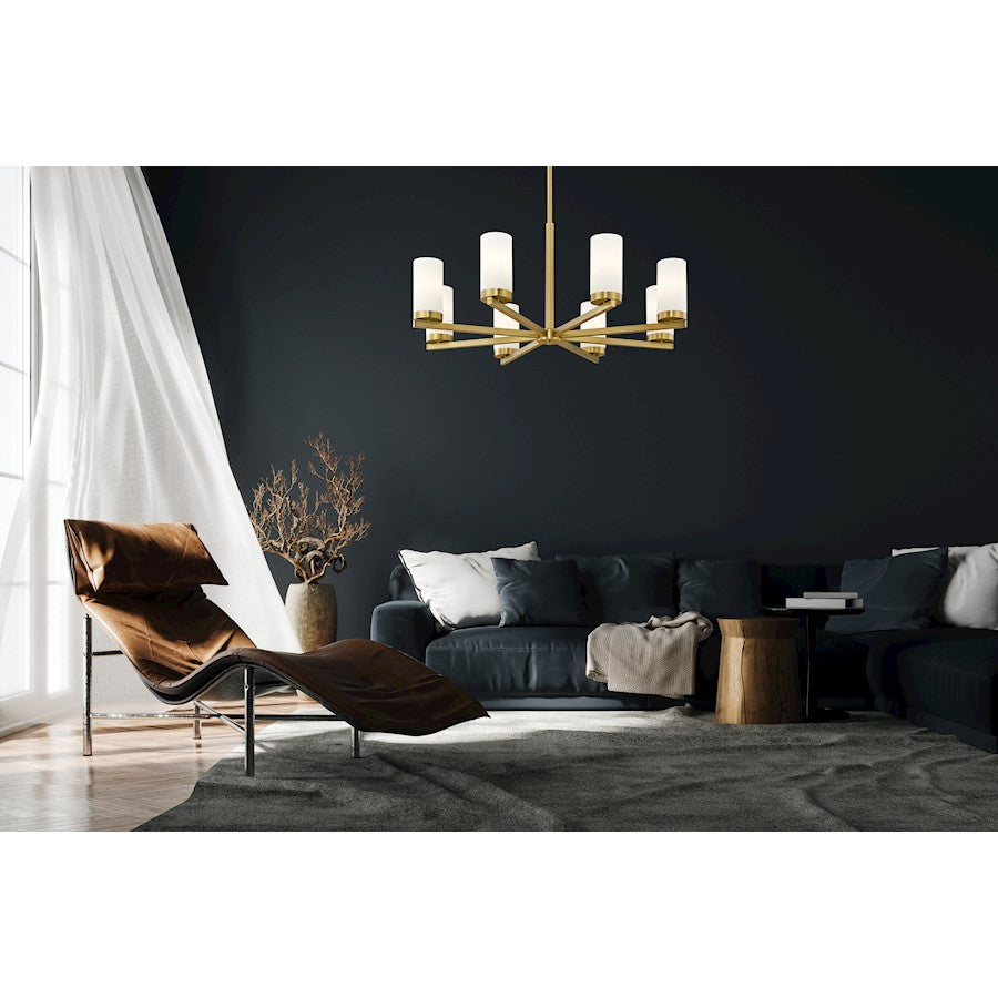 8 Light 31.5" Chandelier, Modern Gold