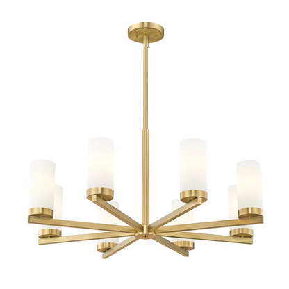 8 Light 31.5" Chandelier, Modern Gold