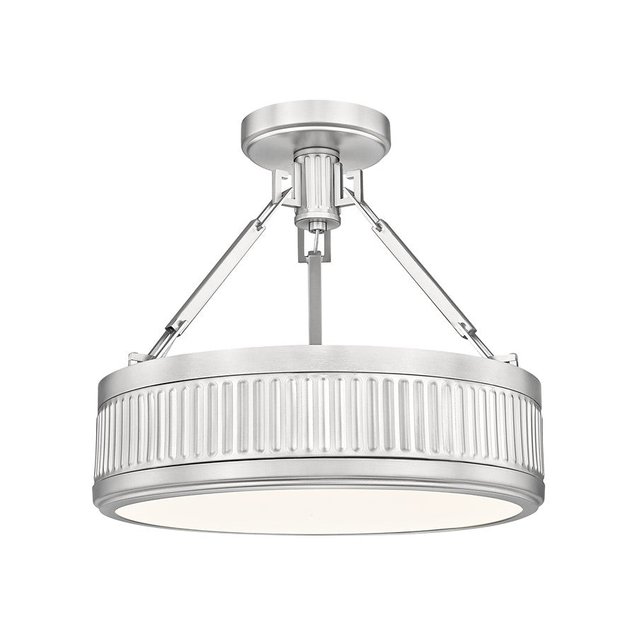 Z-Lite Quinn 1 Light Semi Flush Mount, Satin Nickel/White - 3046SF15-SN-LED