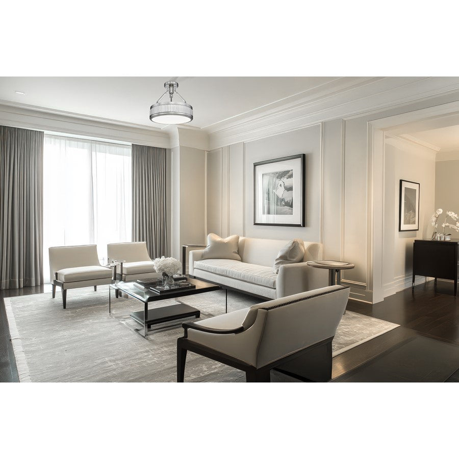 Z-Lite Quinn 1 Light Semi Flush Mount, Satin Nickel/White