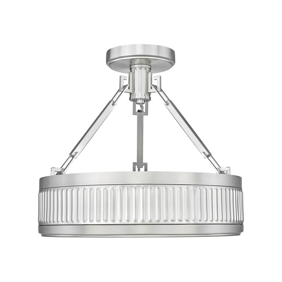 Z-Lite Quinn 1 Light Semi Flush Mount, Satin Nickel/White