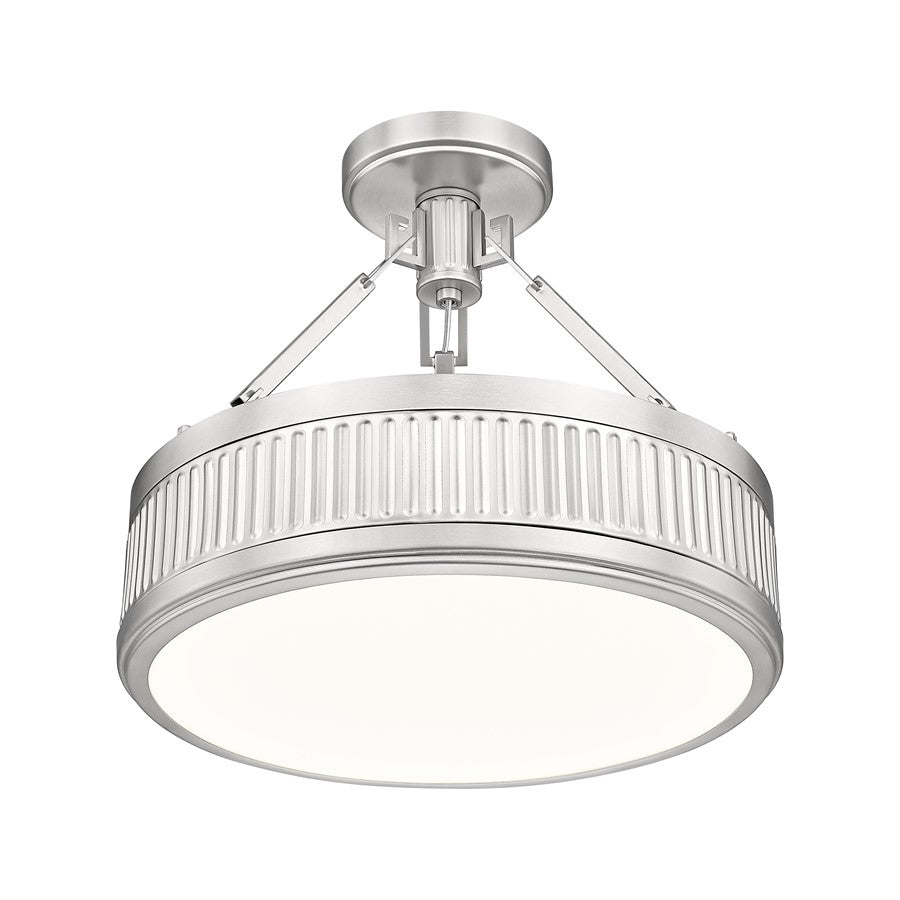 Z-Lite Quinn 1 Light Semi Flush Mount, Satin Nickel/White