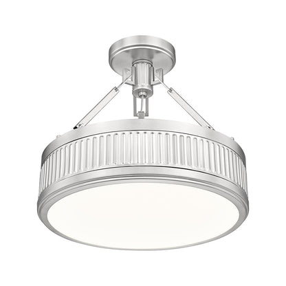 Z-Lite Quinn 1 Light Semi Flush Mount, Satin Nickel/White
