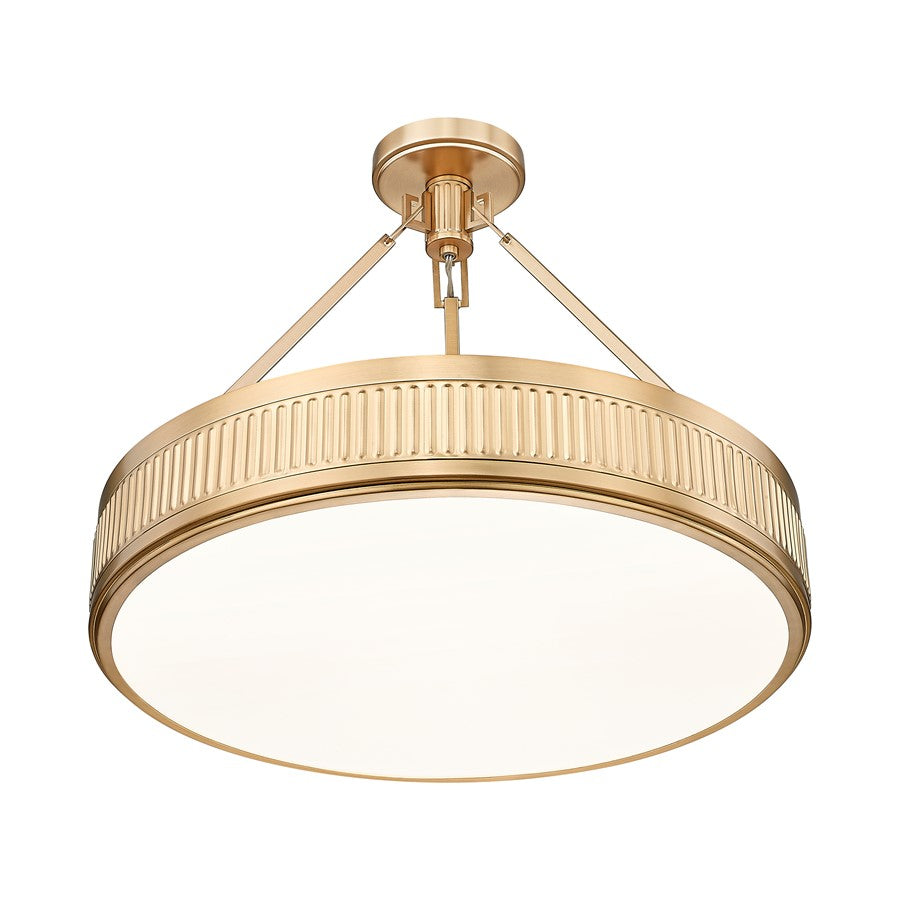 Z-Lite Quinn 3 Light Semi Flush Mount, Modern Gold/White