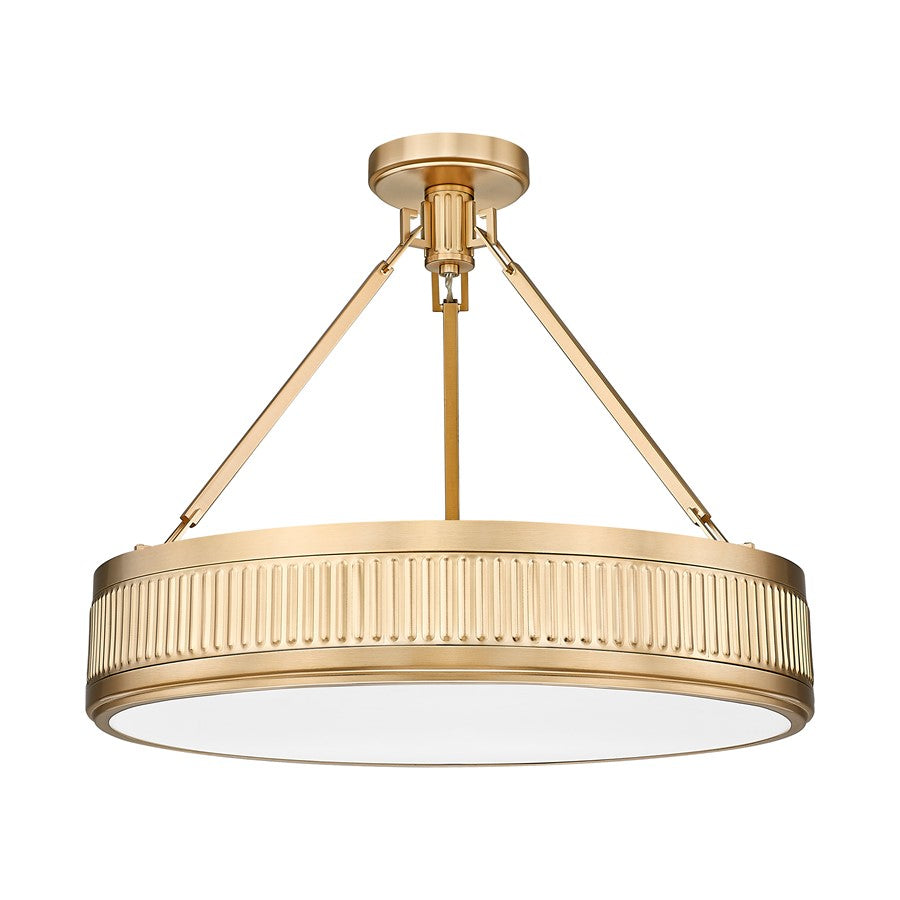 Z-Lite Quinn 3 Light Semi Flush Mount, Modern Gold/White