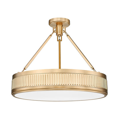 Z-Lite Quinn 3 Light Semi Flush Mount, Modern Gold/White