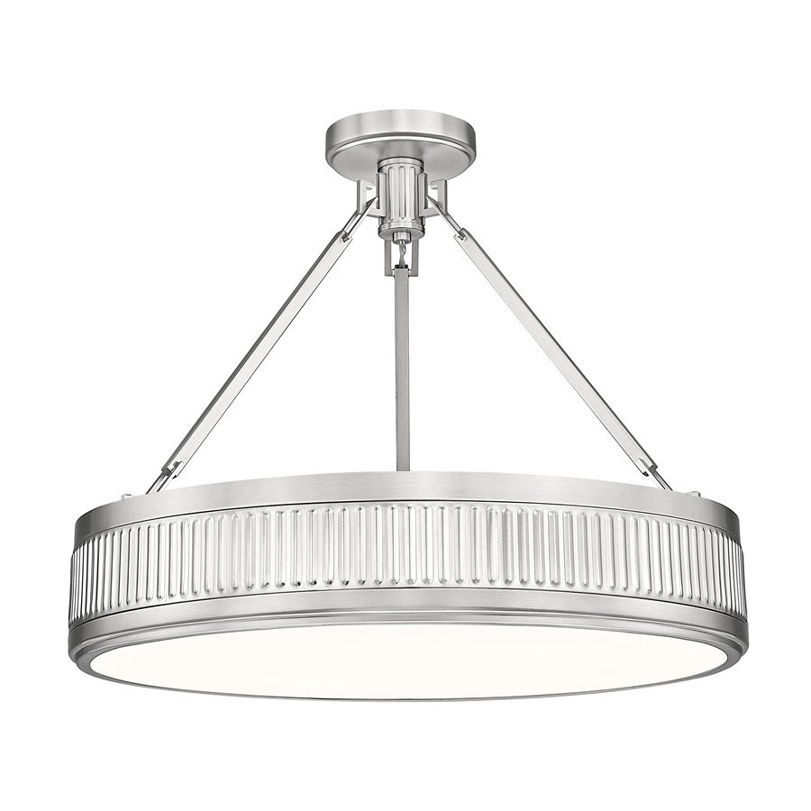 Z-Lite Quinn 3 Light Semi Flush Mount, Satin Nickel/White - 3046SF22-SN-LED