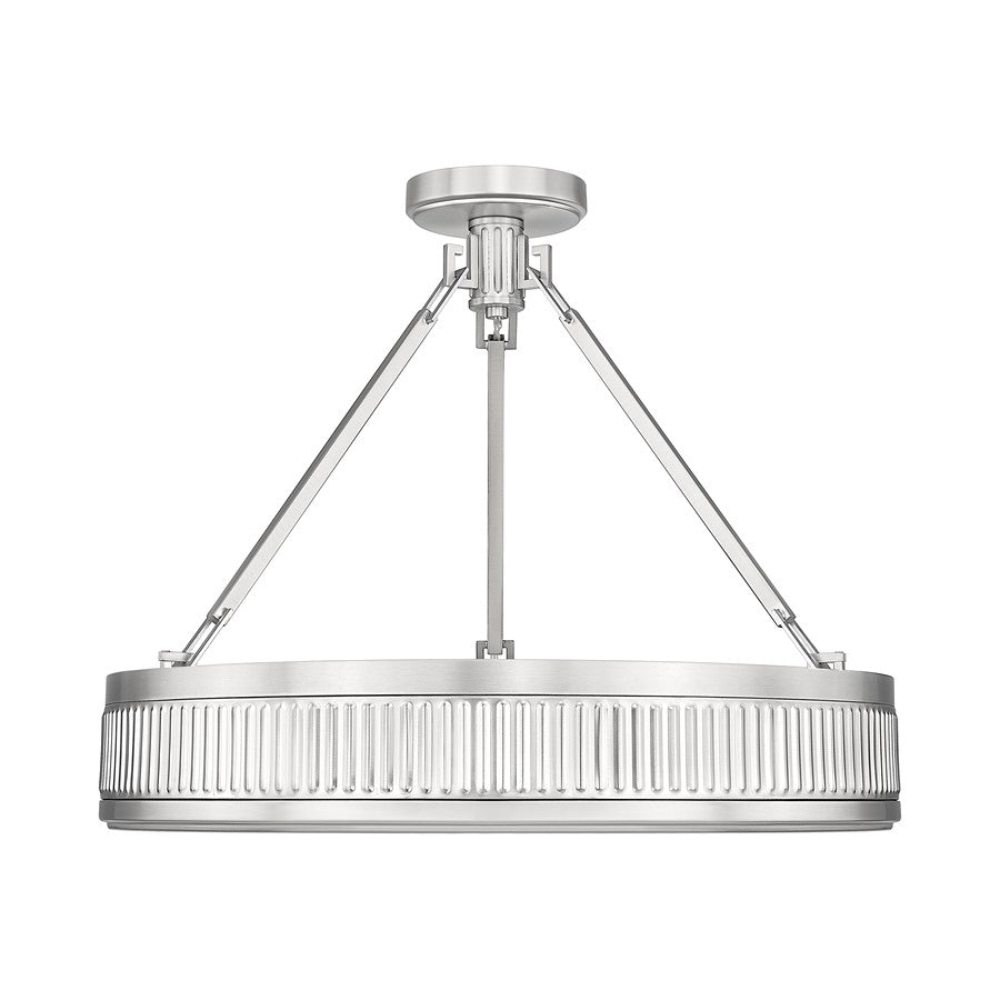 Z-Lite Quinn 3 Light Semi Flush Mount, Satin Nickel/White
