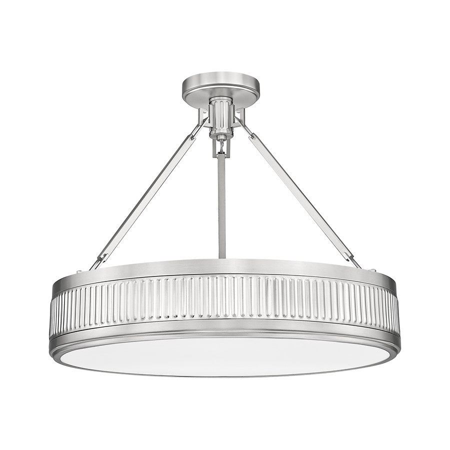 Z-Lite Quinn 3 Light Semi Flush Mount, Satin Nickel/White