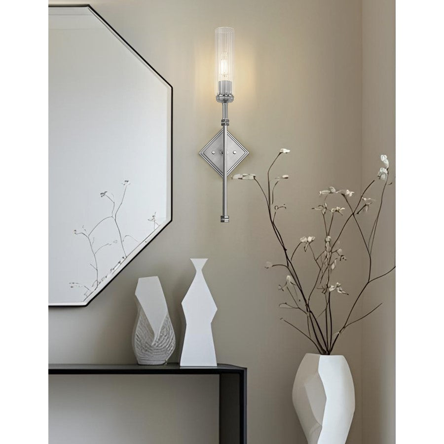 Z-Lite Esme 1 Light Wall Sconce, Brushed Nickel/Clear