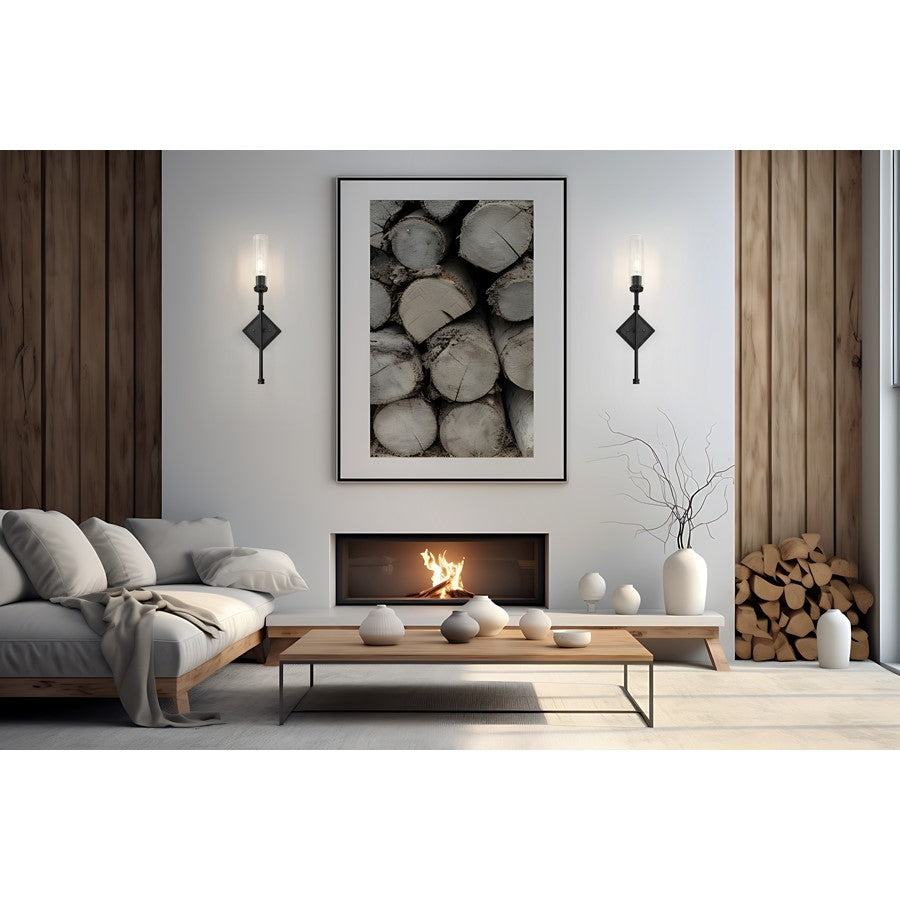 Z-Lite Esme 1 Light Wall Sconce, Matte Black/Clear