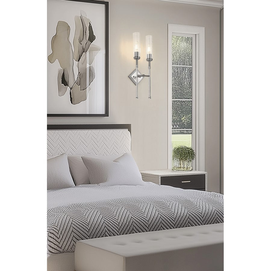 Z-Lite Esme 2 Light Wall Sconce, Brushed Nickel/Clear