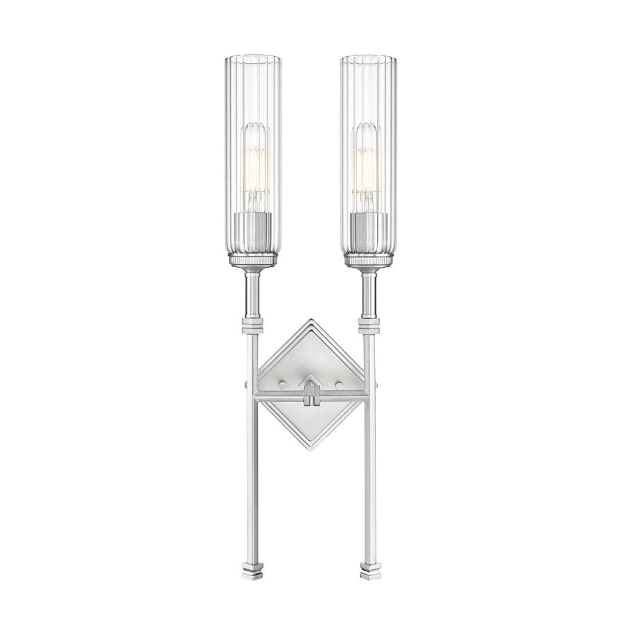 Z-Lite Esme 2 Light Wall Sconce, Brushed Nickel/Clear