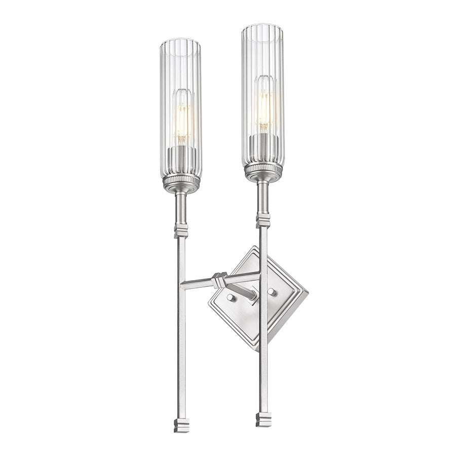 Z-Lite Esme 2 Light Wall Sconce, Brushed Nickel/Clear