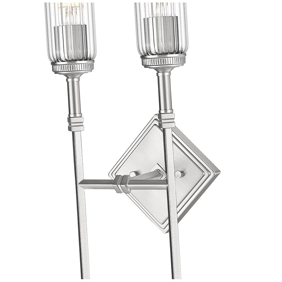 Z-Lite Esme 2 Light Wall Sconce, Brushed Nickel/Clear