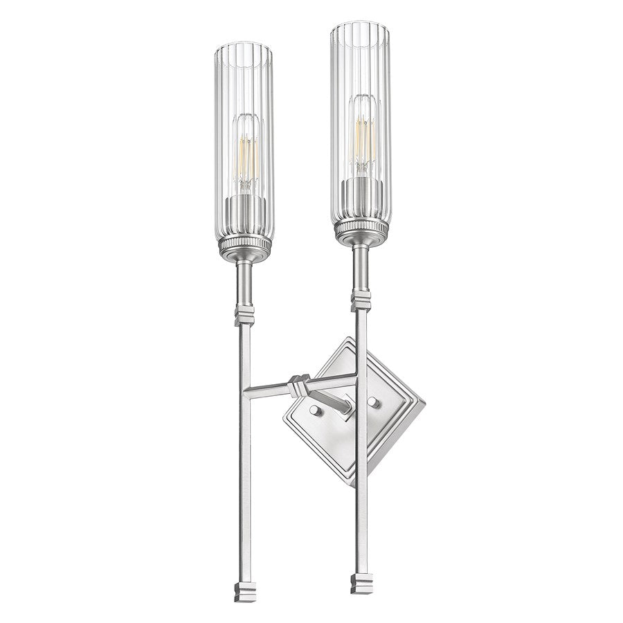 Z-Lite Esme 2 Light Wall Sconce, Brushed Nickel/Clear