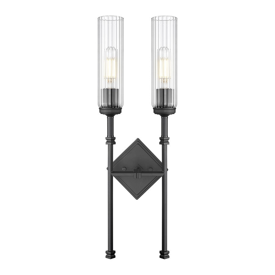 Z-Lite Esme 2 Light Wall Sconce, Matte Black/Clear
