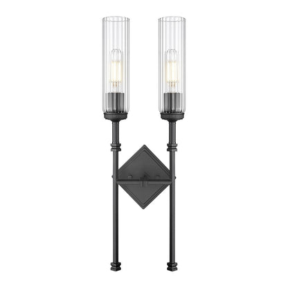 Z-Lite Esme 2 Light Wall Sconce, Matte Black/Clear